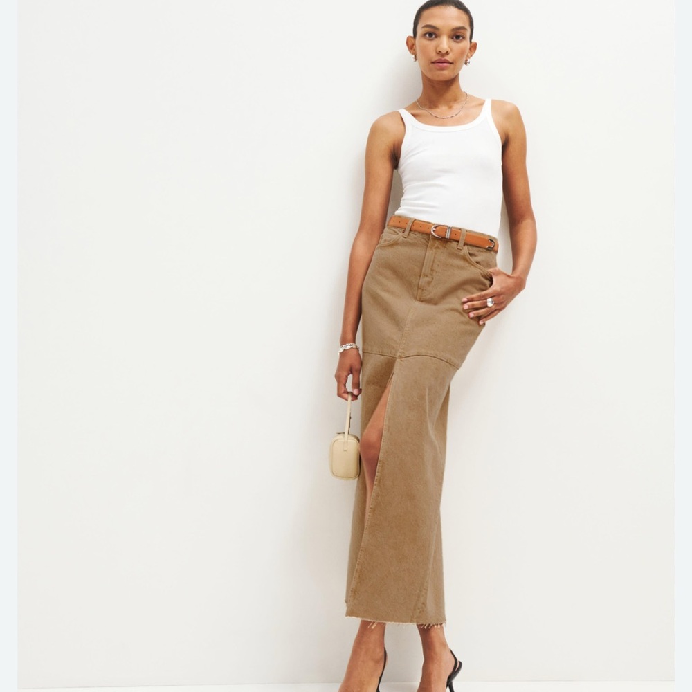 Reformation | Elegant Tan Maxi Skirt